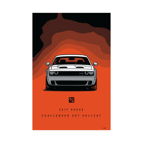 Satin Poster - 2019 Dodge Challenger SRT Hellcat Minimalist Retro Artwork for Muscle Car Enthusiasts