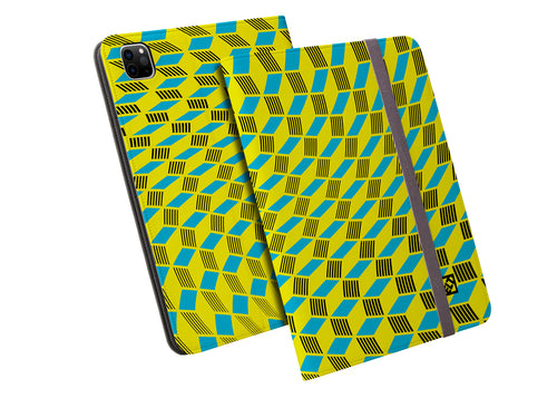 Geo Trip Yellow and Blue Folio Wallet for iPad Pro 12.9 (4, 5 and 6 Gen) | ELD