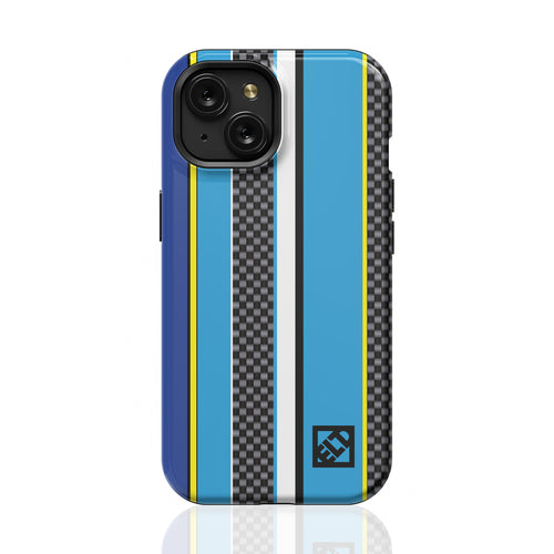 Carbon & Blue Stripes iPhone 15 Series Phone Cases | ELD