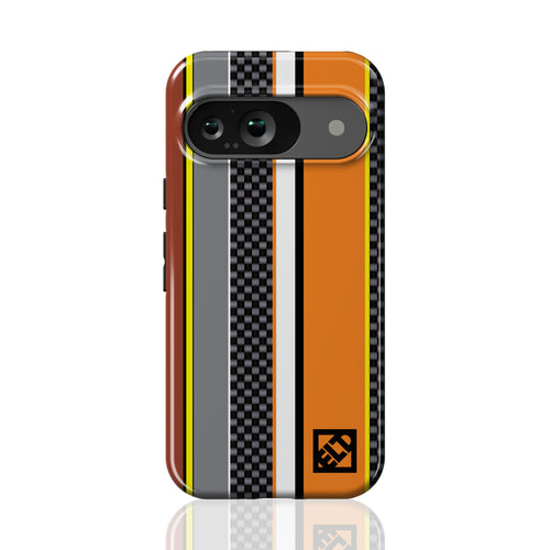 Carbon & Orange Stripes Pixel 9 Phone Cases | ELD