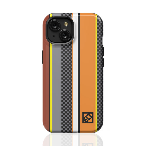 Carbon & Orange Stripes iPhone 15 Series Phone Cases | ELD