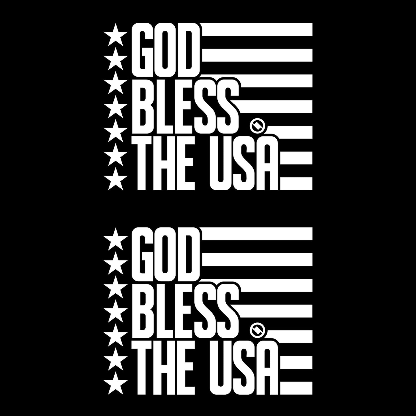 White 4.75 inch decal 2 pack with 'GOD BLESS THE USA' stars and stripes design.