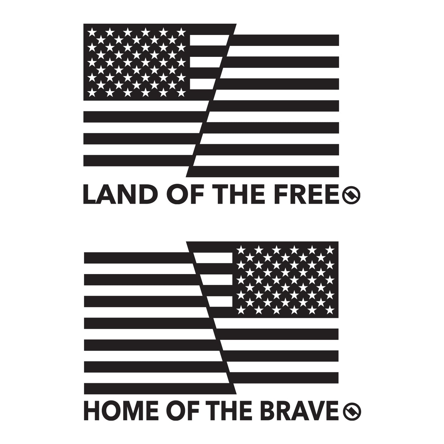 1 Pair of Black American flag decals with 'Land of the Free' and 'Home of the Brave' text.