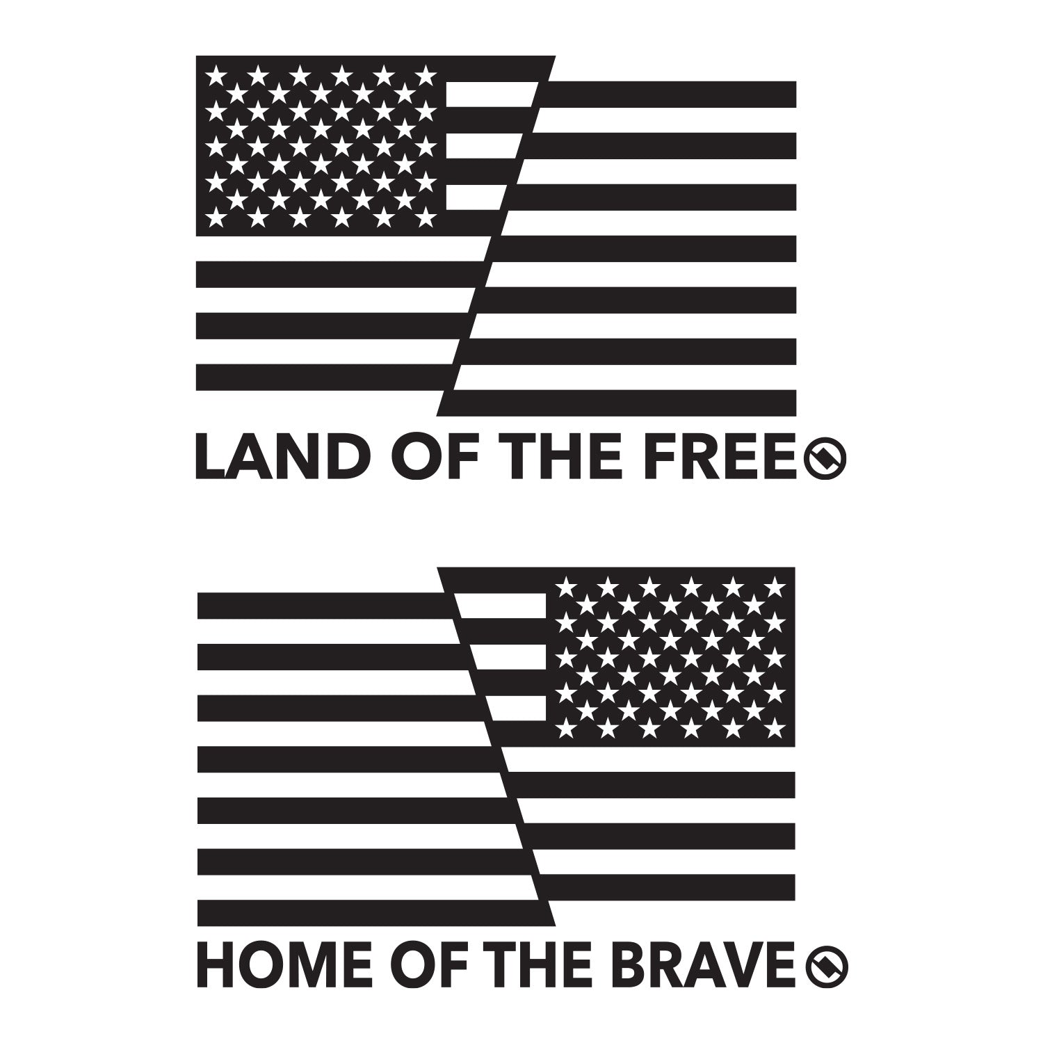 1 Pair of Black American flag decals with 'Land of the Free' and 'Home of the Brave' text.