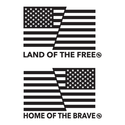 1 Pair of Black American flag decals with 'Land of the Free' and 'Home of the Brave' text.