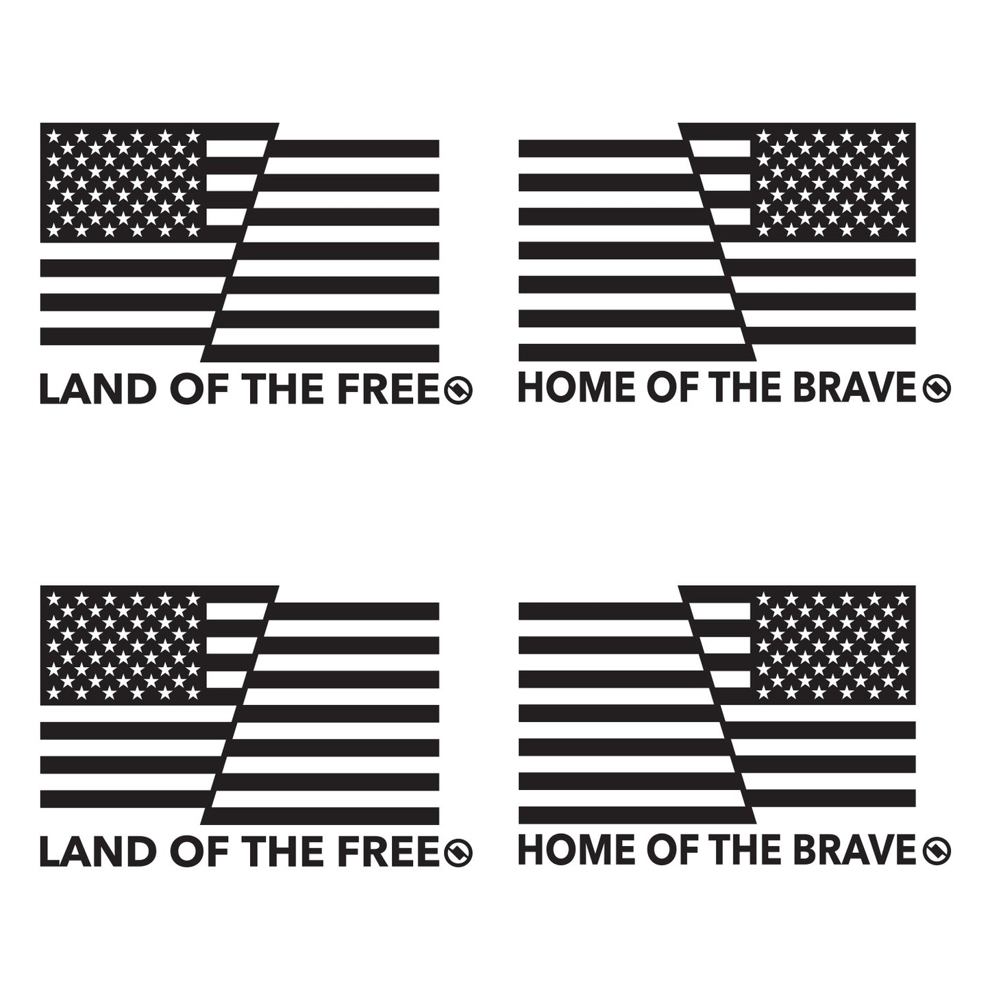 2 Pairs of Black American flag decals with 'Land of the Free' and 'Home of the Brave' text.