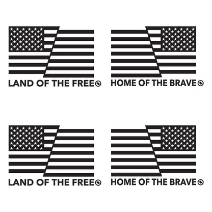 2 Pairs of Black American flag decals with 'Land of the Free' and 'Home of the Brave' text.
