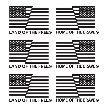 3 Pairs of Black American flag decals with 'Land of the Free' and 'Home of the Brave' text.