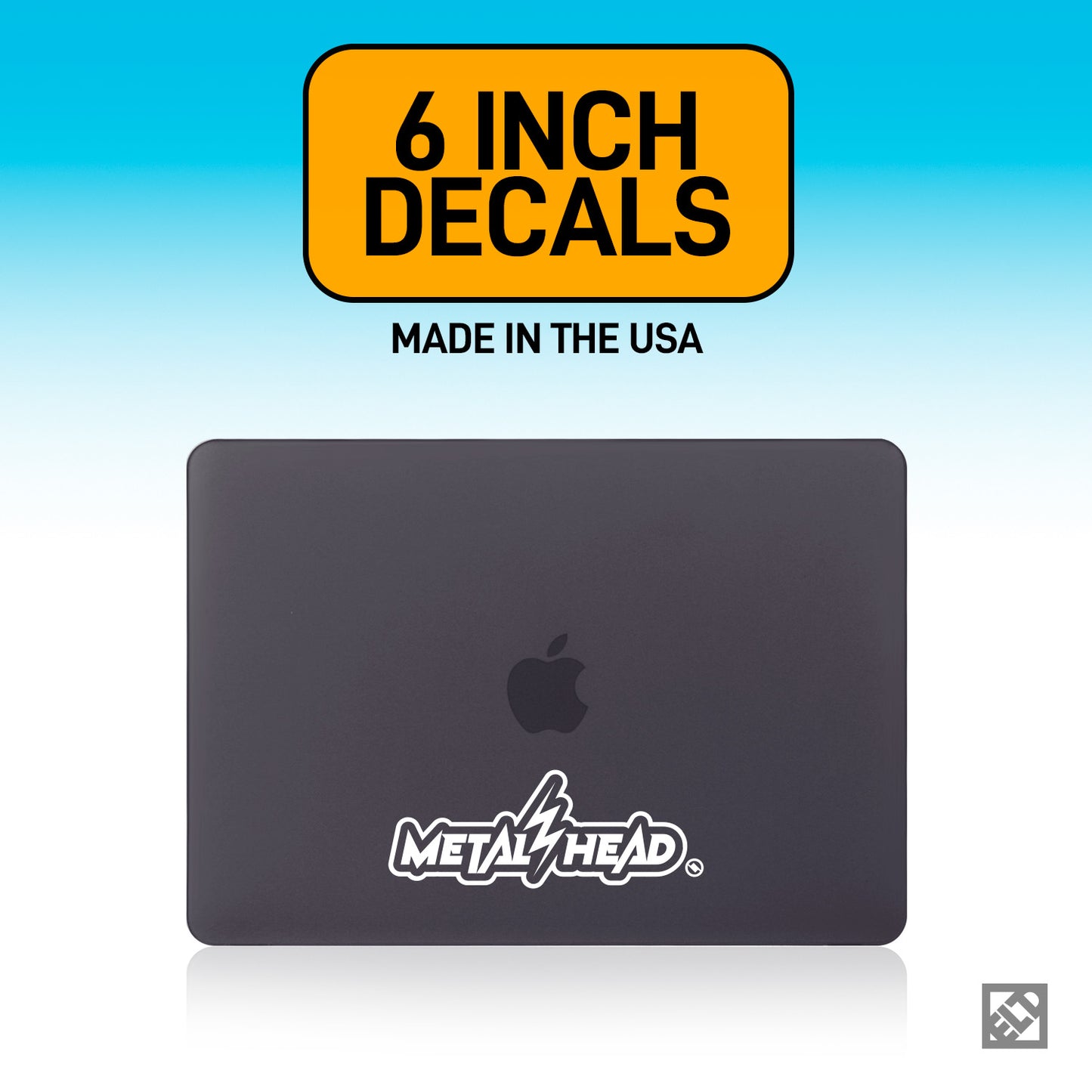 White 6 inch, Metalhead Lightning  Bolt, vinyl decal on laptop.