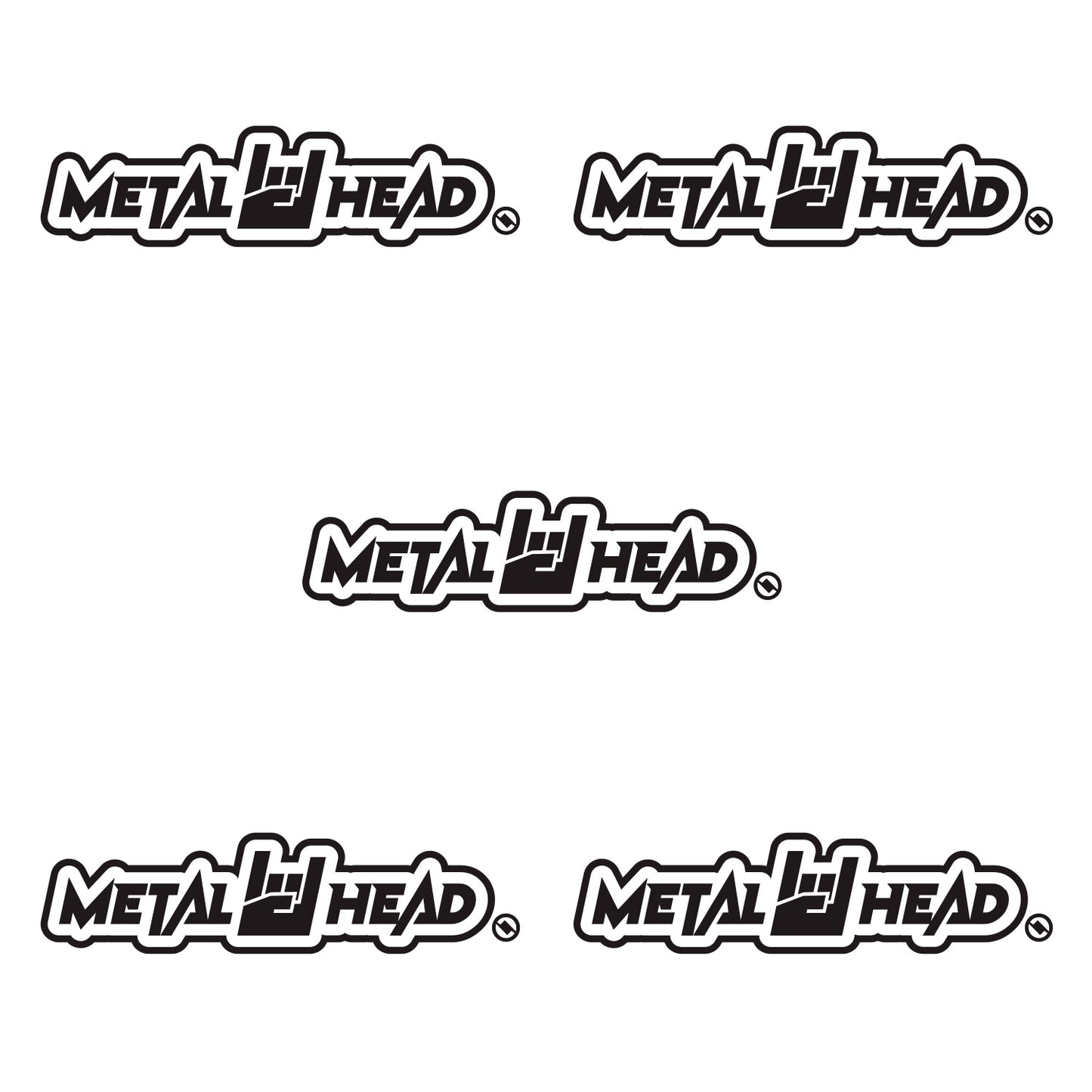 Black 6 inch, Metalhead Horns Hand, vinyl decal 5 pack bundle.