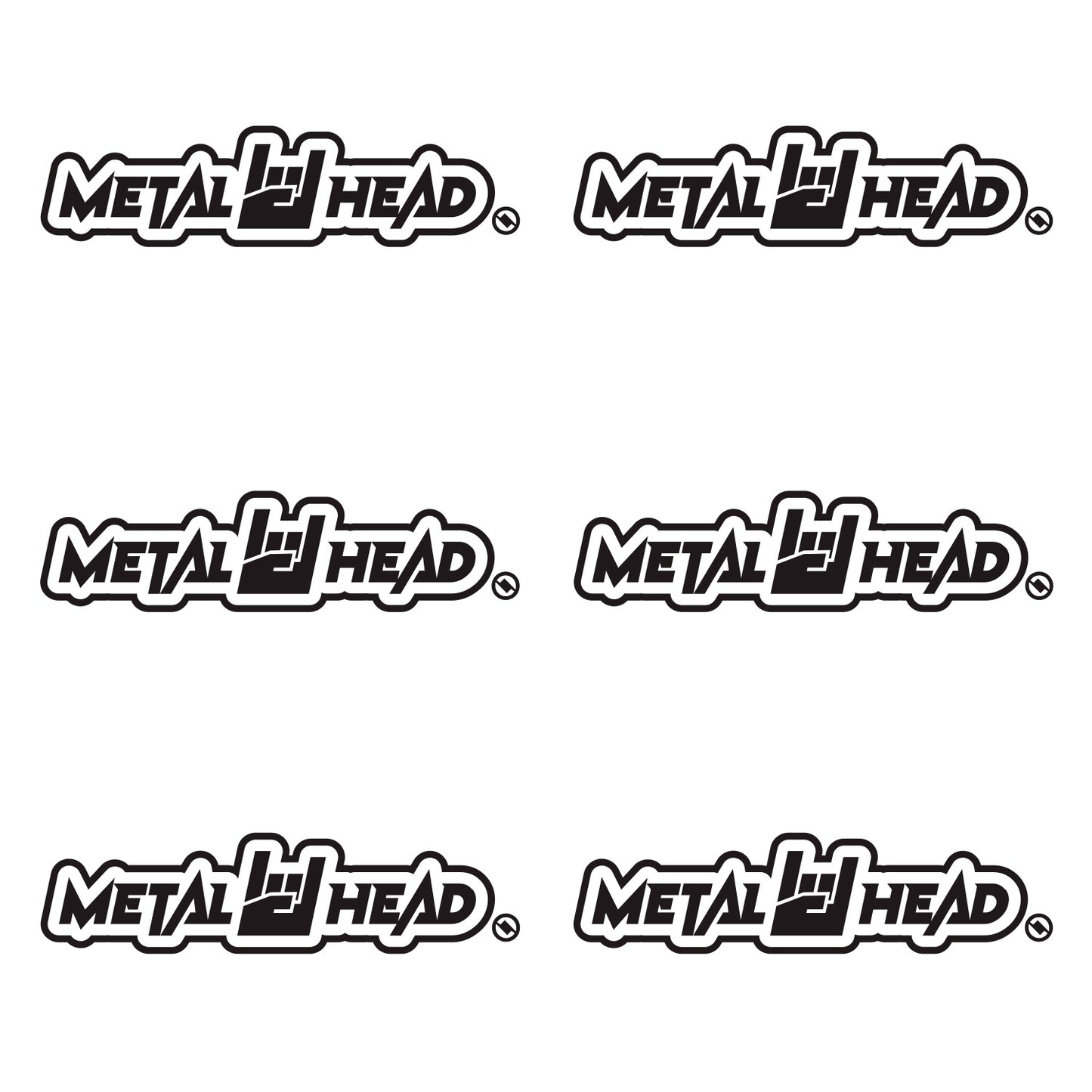 Black 6 inch, Metalhead Horns Hand, vinyl decal 6 pack bundle.