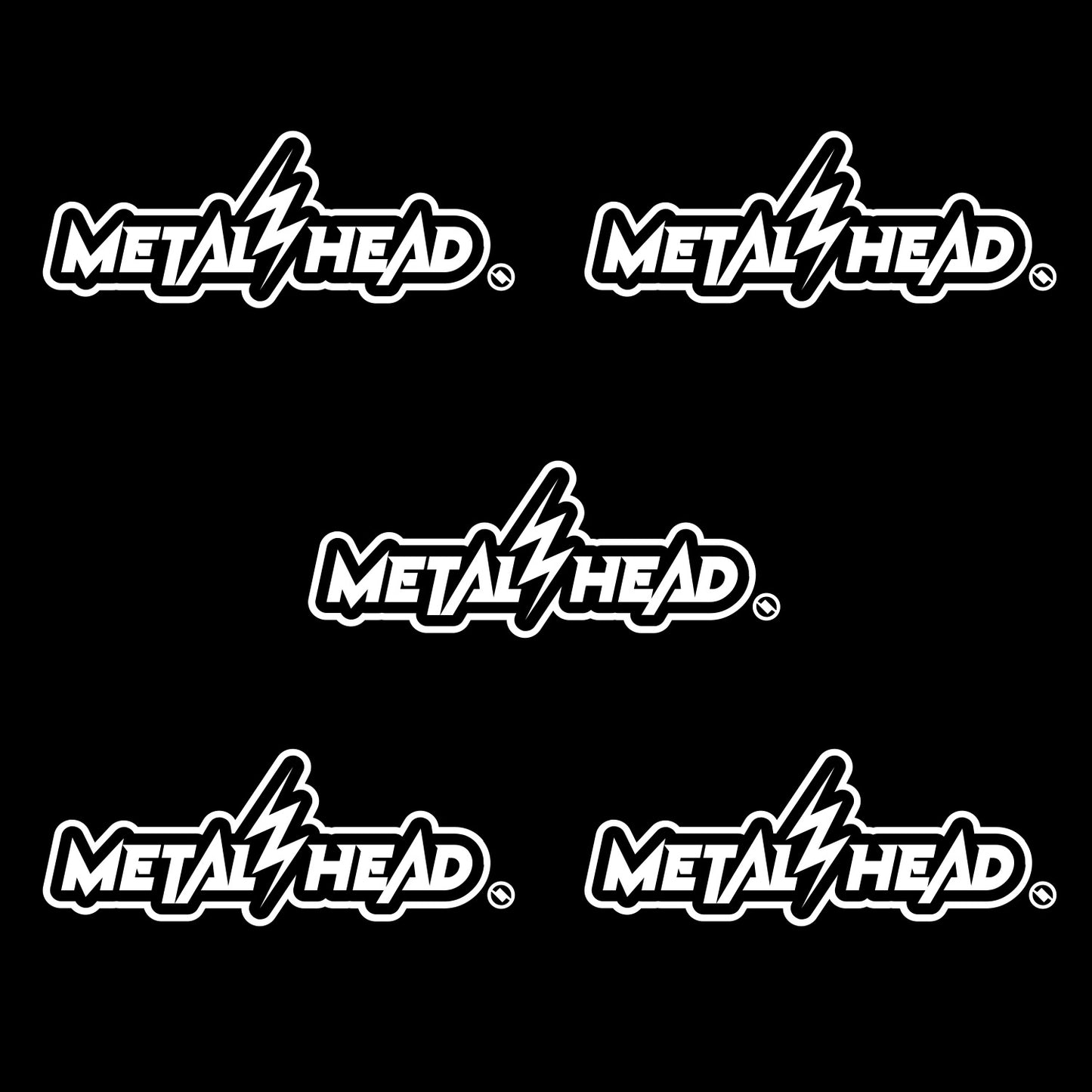 White 6 inch, Metalhead Lightning  Bolt, vinyl decal 5 pack bundle.