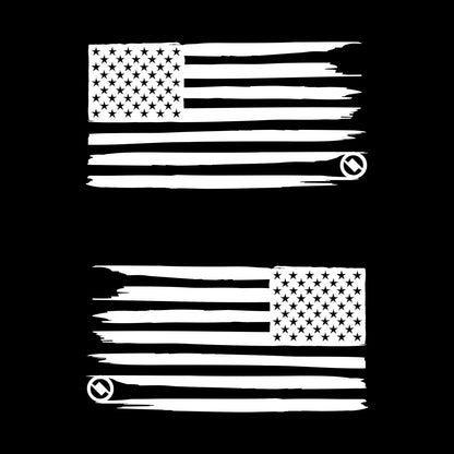 1 pair of white distressed American flags containing a reversed flag