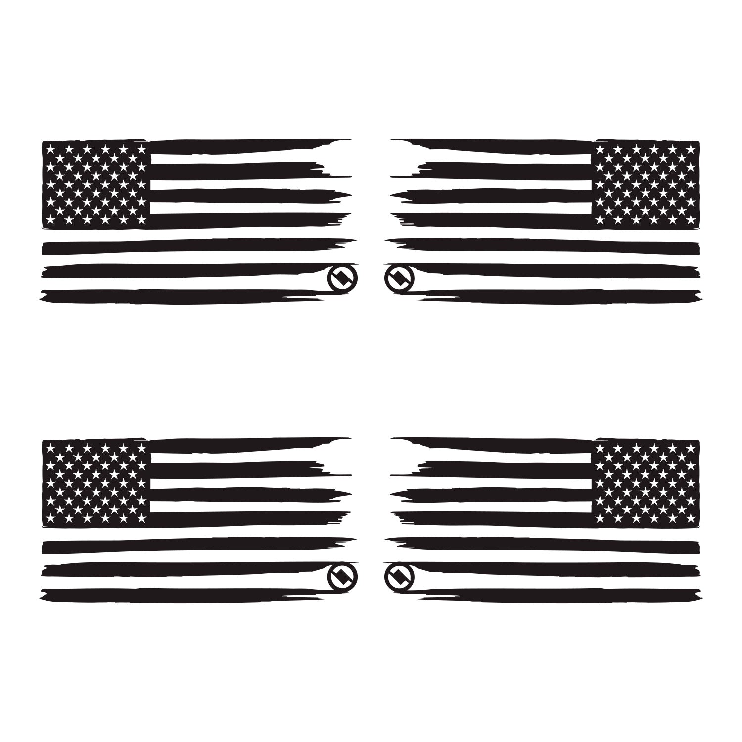 2 pairs of black distressed American flags containing a reversed flag