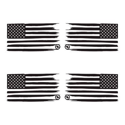 2 pairs of black distressed American flags containing a reversed flag