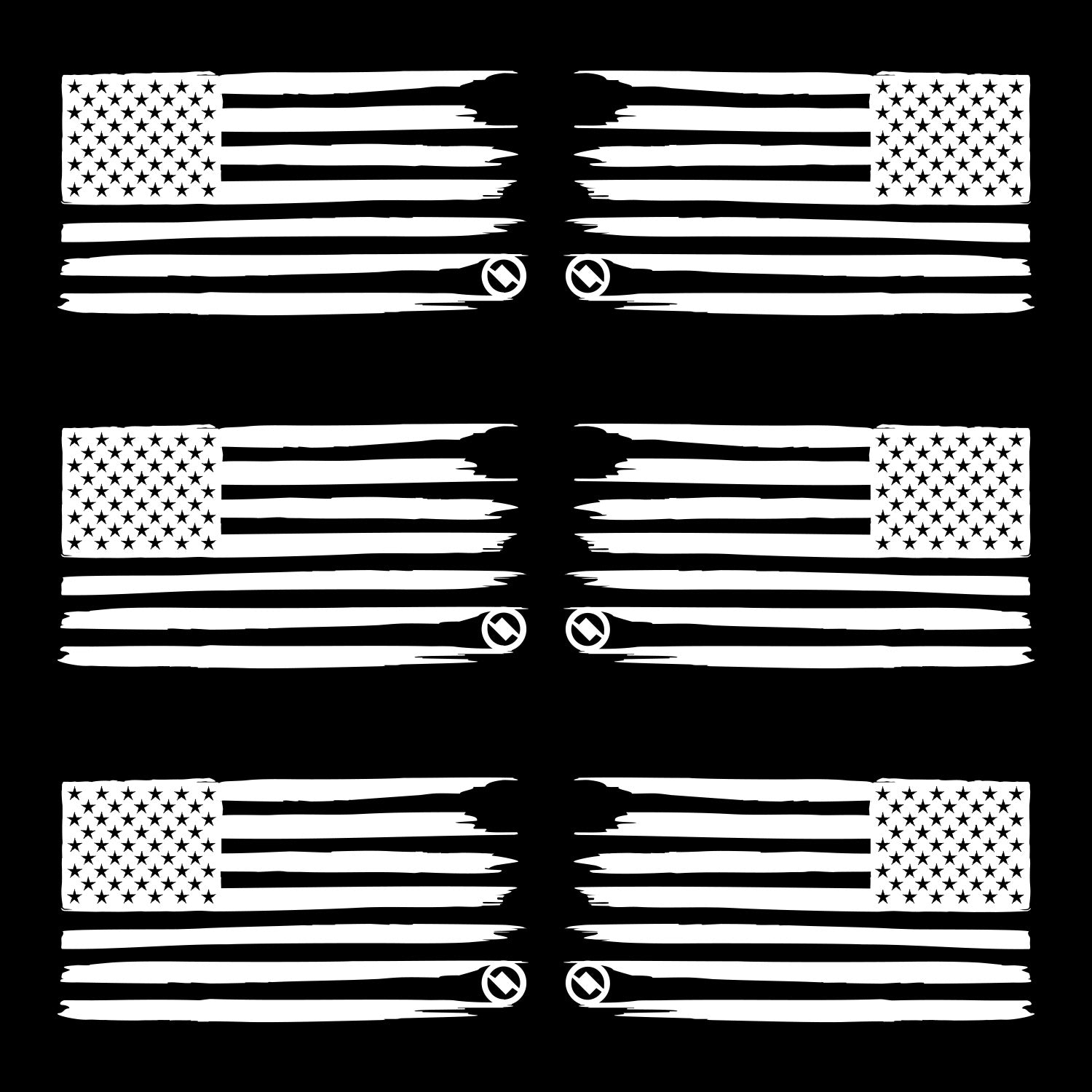 3 pairs of white distressed American flags containing a reversed flag