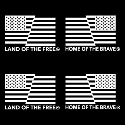 2 Pairs of white American flag decals with 'Land of the Free' and 'Home of the Brave' text.